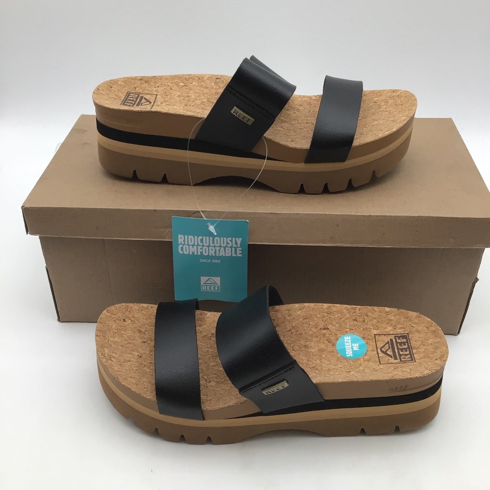 Reef Cushion Vista Higher Black Platform Sandals CJ0654 Womens Size 9 NEW